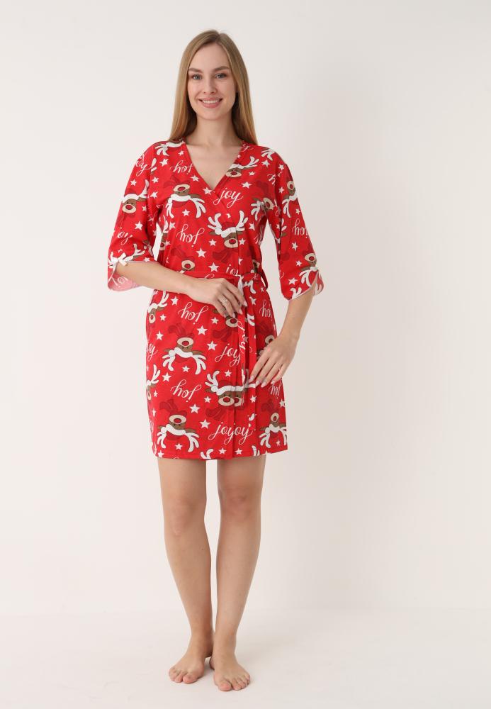 Halat dama Craciun,maneci 3/4,imprimeu reni ,culoare rosu ,En-gros